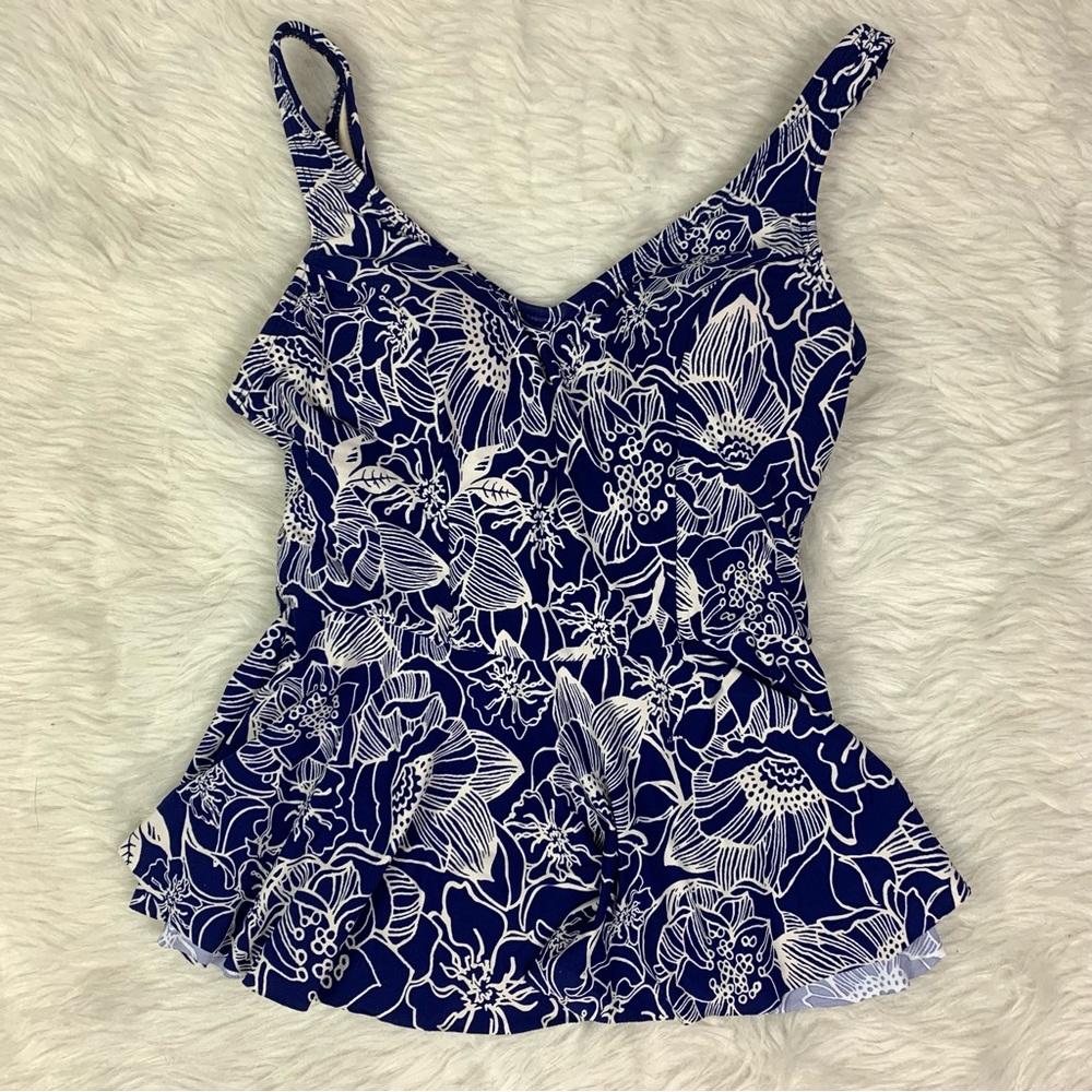 Sea Angel Navy Floral Print Tankini Top Swimwear